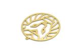 Brass Round Charm, 4 Raw Brass Lion Charms With 1 Loop, Pendants, Findings (32x30x0.60mm) SMP0498