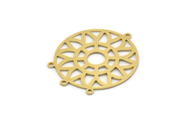 Brass Round Charm, 4 Raw Brass Flower Charm With 4 Loops, Findings (31x27x0.60mm) SMP0501