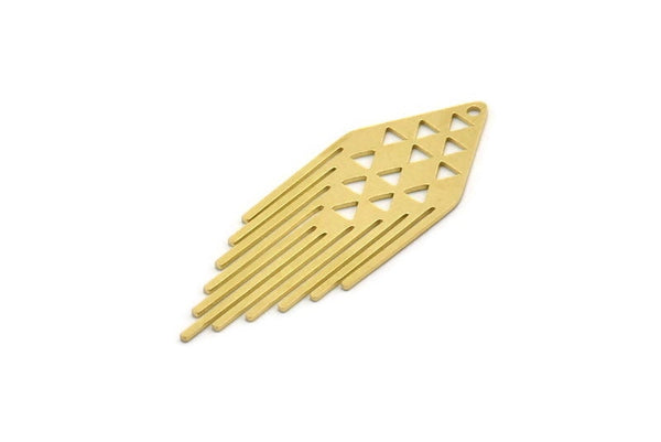 Brass Diamond Charm, 6 Raw Brass Diamond Charms With 1 Hole, Fringed Charms, Findings (45x15.5x0.60mm) SMP0503