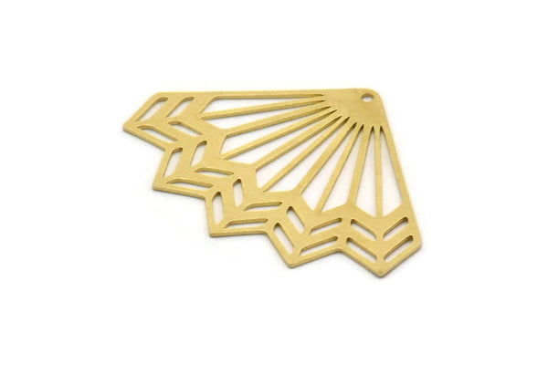 Brass Fan Charm, 2 Raw Brass Fan Shaped Charms With 1 Hole, Pendants, Findings (31x42x0.60mm) SMP0504
