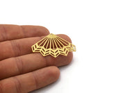Brass Fan Charm, 2 Raw Brass Fan Shaped Charms With 1 Hole, Pendants, Findings (31x42x0.60mm) SMP0504