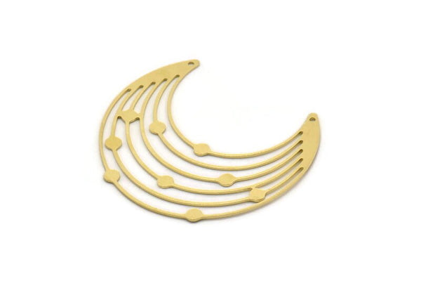 Brass Moon Charm, 2 Raw Brass Crescent Moon Charms With 2 Holes (44x21x0.60mm) SMP0507