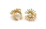 Gold Ring Setting, Gold Plated Brass Adjustable Ring With 1 Stone Settings - Pad Size 6mm N1282