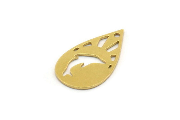 Brass Drop Charm, 12 Raw Brass Drop Charms With 1 Hole, Dolphin Charm, Findings (20.5x12x0.60mm) SMP0511