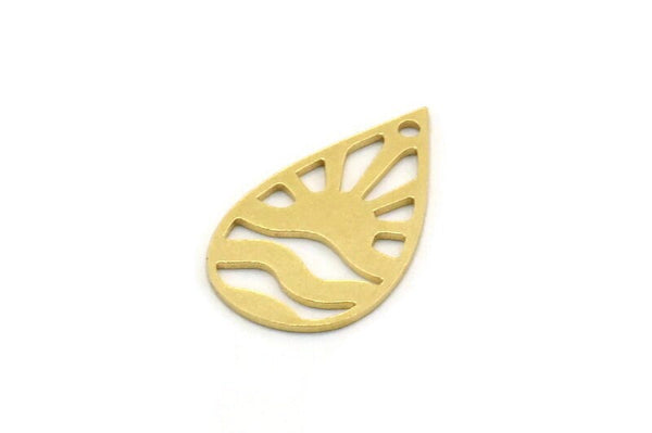 Brass Drop Charm, 12 Raw Brass Drop Charms With 1 Hole, Sun Charm, Findings (20.5x12x0.60mm) SMP0527