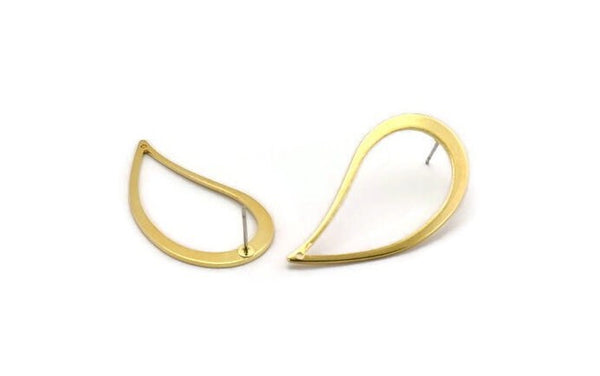 Brass Drop Earring, 6 Raw Brass Drop Stud Earrings With 1 Hole (40x21x1mm) D0742 A3720