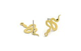 Brass Snake Earring, 12 Raw Brass Snake Shaped Stud Earrings With 1 Loop (19x11x0.60mm) A4090 A3774