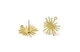 Brass Sun Earring, 8 Raw Brass Sun Stud Earrings With 1 Loop (15x14x0.60mm) A3654 A3020