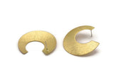 Brass Moon Earring, 4 Raw Brass Textured Crescent Stud Earrings Without Hole (40x37x0.50mm) D882 A3763