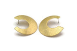 Brass Moon Earring, 4 Raw Brass Textured Crescent Stud Earrings Without Hole (40x37x0.50mm) D882 A3763