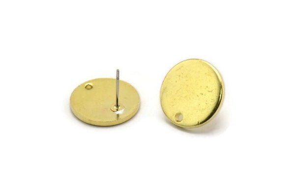 Brass Earring, 4 Raw Brass Round Stud Earrings (16x1.5mm) Y189 A3754