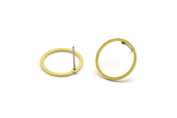 15mm Circle Earring, 12 Raw Brass Circle Stud Earrings (15x0.80mm) A3346 A3753