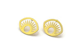 Brass Marquise Earring, 8 Raw Brass Sun Patterned Marquise Shaped Stud Earrings (19.5x14.5x0.60mm) A4319 A3700