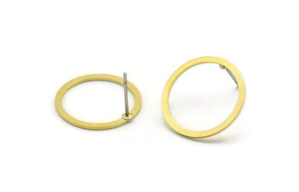 18mm Circle Earring - 8 Raw Brass Circle Stud Earrings (18x1.3x0.80mm) A6027 A3363