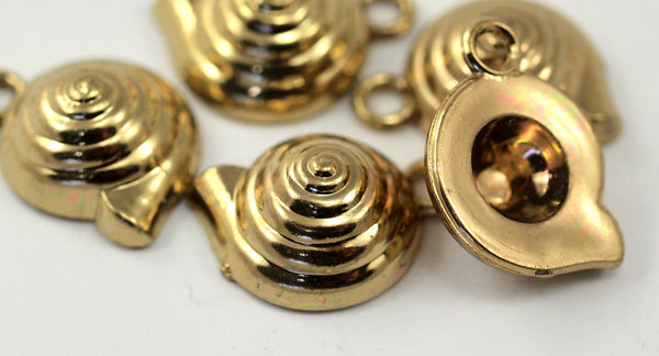 10 Vintage Golden Plastic Snail Beads 25x18 Mm