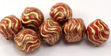 10 Golden And Red Plastic Beads 15x13 Mm