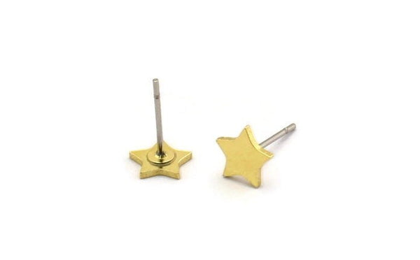 Brass Star Earring, 12 Raw Brass Star Shaped Stud Earrings (7x7x0.80mm) A6837