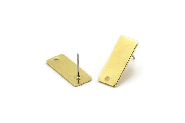 Brass Rectangle Earring, 12 Raw Brass Rectangle Stud Earrings (20x8x0.80mm) A0812 A6841
