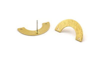 Brass Geometric Earring, 8 Textured Raw Brass Semi Circle Stud Earrings With 2 Holes (25x12.5x5.5x0.80mm) D1532 A6849