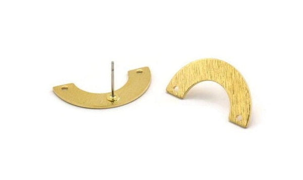 Brass Geometric Earring, 8 Textured Raw Brass Semi Circle Stud Earrings With 2 Holes (25x12.5x5.5x0.80mm) D1532 A6849
