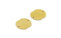 Brass Round Charm, 12 Raw Brass Round Shaped Charms With 2 Holes, Connectors (16x15x0.80mm) A3331