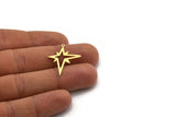 Brass Pole Star Charm, 12 Raw Brass, Brass Charms, Brass Pole Star Charms With 1 Loop (28x23x0.60mm) SMP0152