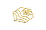 Brass Hexagon Charm, 4 Raw Brass Hexagon Shaped Charms With 1 Loop, Earring Findings, Geometric Charms (35x28.5x0.60mm) SMP0163