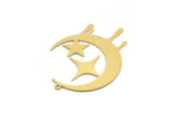 Brass Moon Charm, 6 Raw Brass Crescent Moon And Star Shaped Charms With 1 Loop, Findings (41x30x0.60mm) SMP0169