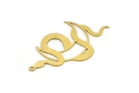 Brass Moon Charm, 4 Raw Brass Crescent Moon And Snake Shaped Charms With 1 Loop (40x22x0.60mm) SMP0188
