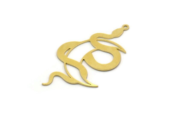 Brass Moon Charm, 4 Raw Brass Crescent Moon And Snake Shaped Charms With 1 Loop (40x22x0.60mm) SMP0188