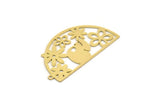 Semi Circle Charm, 2 Raw Brass Skull And Flower Patterned Charms With 1 Loop, Half Moon Charms, Findings (41x22x0.60mm) SMP0191