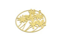 Brass Round Charm, Raw Brass Flower Charm With 1 Loop, Findings (38x37x0.60mm) SMP0193
