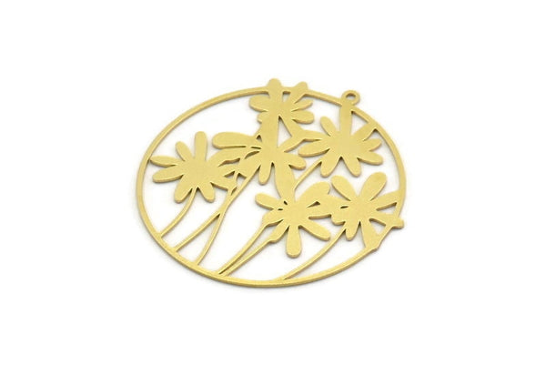 Brass Round Charm, Raw Brass Flower Charm With 1 Loop, Findings (38x37x0.60mm) SMP0193