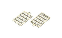 Silver Rectangle Pendant, 12 Antique Silver Plated Brass Rectangle Honeycomb Pendants with 1 Loop, Necklace Findings (20x12mm) E026
