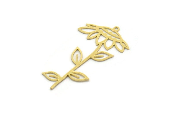 Brass Flower Charm, 4 Raw Brass Flower Shaped Charms With 1 Loop, Charm Pendants (43x24x0.60mm) SMP0202