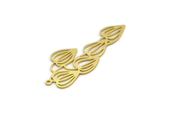 Brass Flower Charm, 4 Raw Brass Flower Shaped Charms With 1 Loop, Charm Pendants (44x17x0.60mm) SMP0205