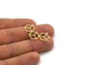 Brass Cube Charm, 6 Raw Brass Cube Shaped Charms With 2 Loops, Necklace Charms, Findings (32x21x0.60mm) SMP0207