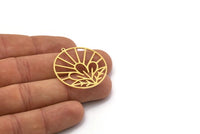 Brass Round Charm, 2 Raw Brass Flower Charms With 1 Loop, Findings (35x33x0.60mm) SMP0212