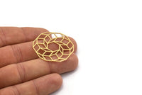 Brass Round Charm, 2 Raw Brass Cube Shaped Charms, Findings (37x35x0.60mm) SMP0214