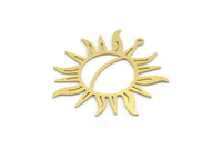 Brass Sun Charm, 4 Raw Brass Sun Charms With 1 Loop, Findings (34x34x0.60mm) SMP0216