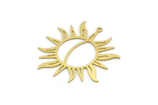 Brass Sun Charm, 4 Raw Brass Sun Charms With 1 Loop, Findings (34x34x0.60mm) SMP0216