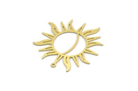 Brass Sun Charm, 4 Raw Brass Sun Charms With 1 Loop, Findings (34x34x0.60mm) SMP0216