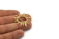 Brass Sun Charm, 4 Raw Brass Sun Charms With 1 Loop, Findings (34x34x0.60mm) SMP0216