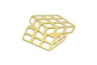 Brass Cube Charm, Raw Brass Rubic Cube Shaped Charm, Necklace Charms, Findings (38x39x0.60mm) SMP0220