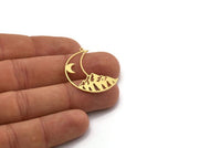 Brass Crescent Charm, 4 Raw Brass Mountain And Crescent Moon Patterned Charms With 1 Loop, Findings (31x23x0.60mm) SMP0223