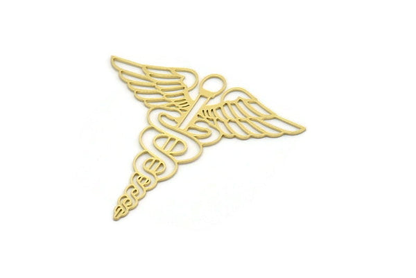 Brass Medical Charm, 2 Raw Brass Medical Symbol Caduceus Shaped Charms With 1 Loop, Pendants, Findings (49x50x0.60mm) SMP0224 A2862