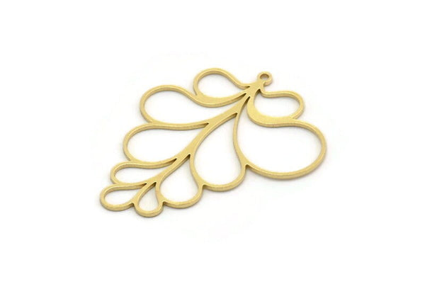 Brass Leaf Charm, 4 Raw Brass Leaf Charms With 1 Loop, Charm Pendants (40x33x0.80mm) SMP0226