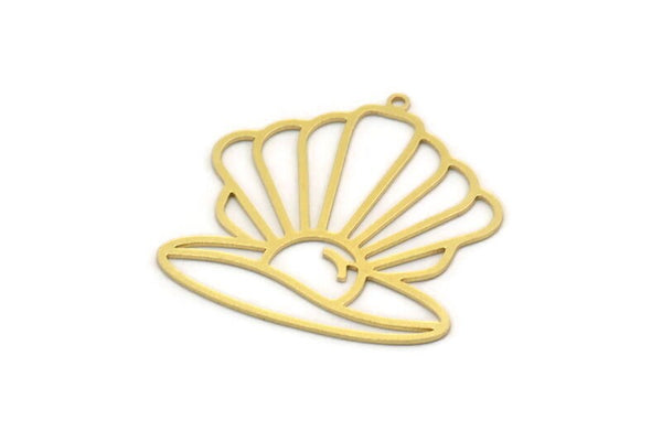 Brass Shell Charm, 2 Raw Brass Sea Shell And Pearl Shaped Charms With 1 Loop, Earring Findings (35x33x0.60mm) SMP0229