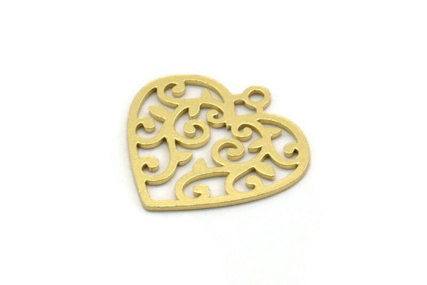Brass Heart Charm, 8 Raw Brass Heart Shaped Charms With 1 Loop, Findings, Pendants (18x18x0.60mm) SMP0230