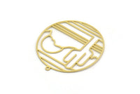 Brass Round Charm, 2 Raw Brass Cactus Charms With 1 Loop, Pendants, Findings (37x35x0.60mm) SMP0232